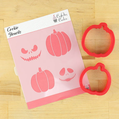 Jack-o-lantern cookie stencil with pumpkin cookie cutters