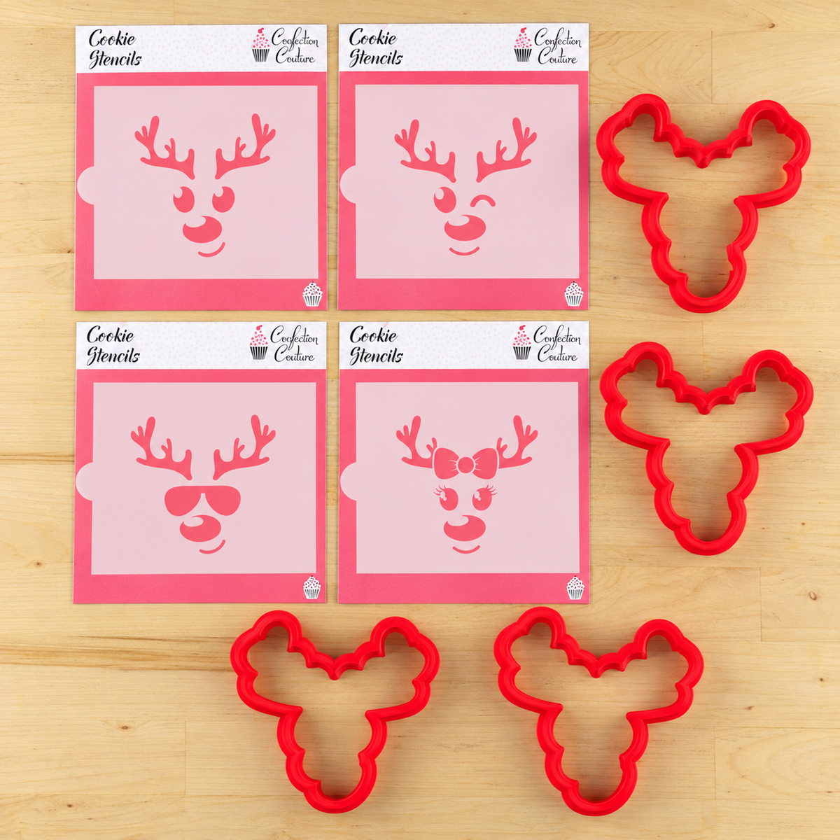 Reindeer Faces 4 Piece Cookie Stencil Set