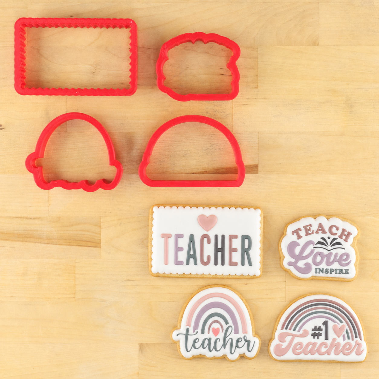 Cookies for Teacher Appreciation Day using the Teach Love Inspire Cookie Stencil and Cookie Cutter Set