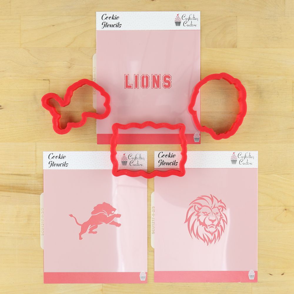 Lion Mascot Cookie Stencil Set