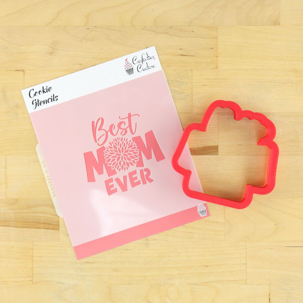 Best Mom Ever cookie stencil and matching cookie cutter for Mother's Day baking.