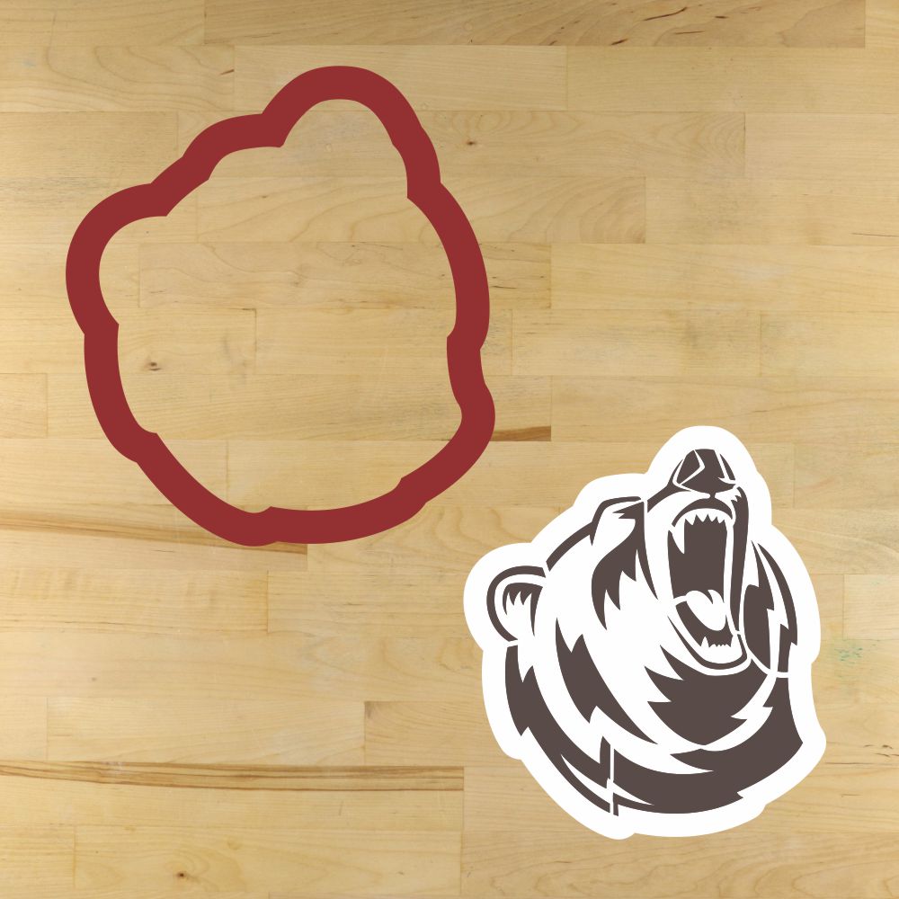 Roaring Bear Mascot Cookie Stencil and Matching Cookie Cutter