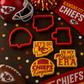 Collection of Kansas City Chiefs-themed cookie cutters and cookies to display the Chiefs Kingdom Cookie Stencil Set