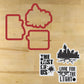 Mockup of Cookie cutters and 'The Last of Us' themed stencils on a wooden surface