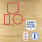 A mockup of the National Guard Cookie Stencil Set with matching cookie cutters.