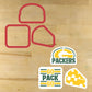 Mockup of the Cheesehead Cookie Stencil Set and cookie cutters.