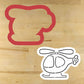 Mockup of the Helicopter PYO Cookie Stencil and matching cookie cutter.