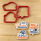 United in Orange Denver Bronco Cookie Cutter Set next to the cookies stenciled with the matching stencils.