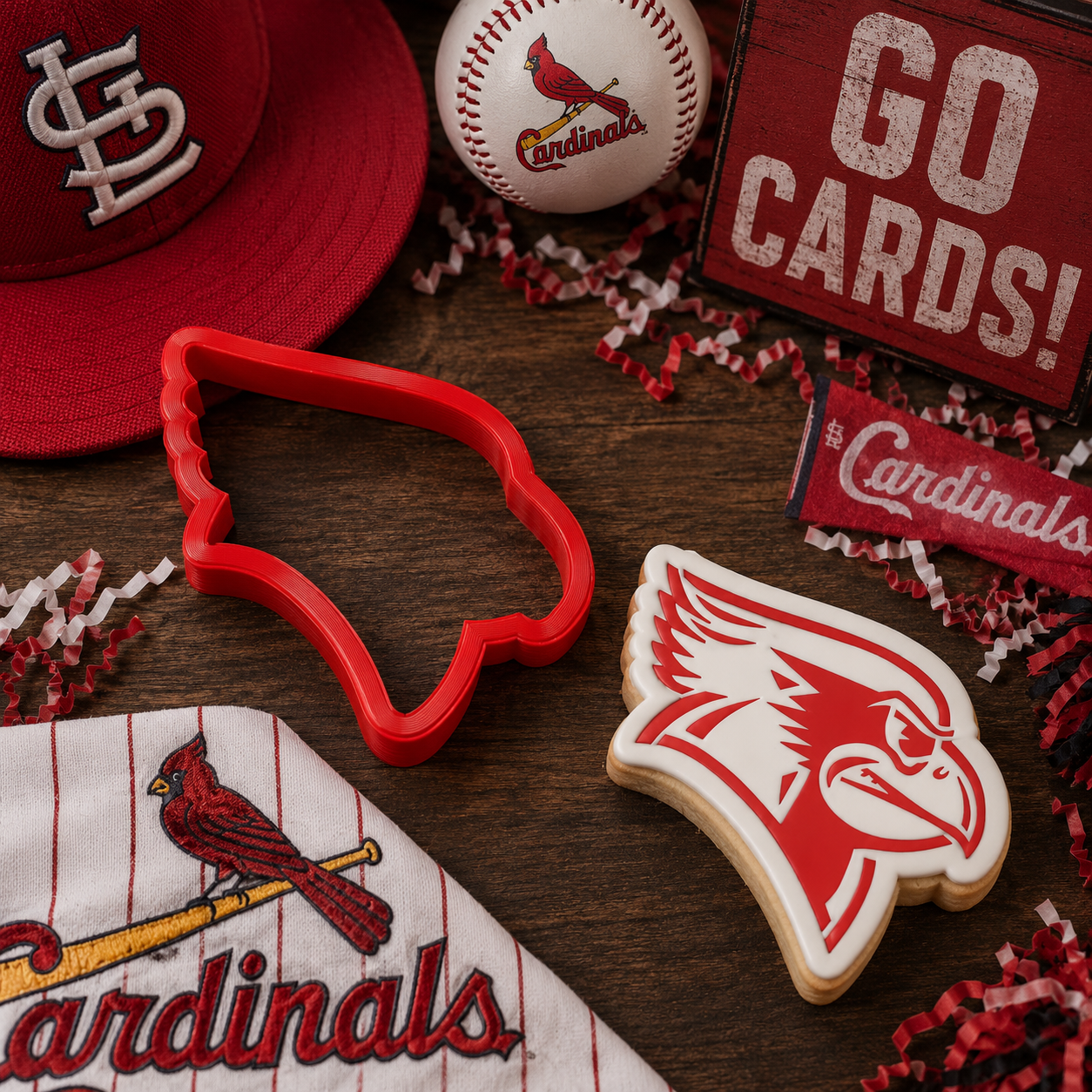 Cardinal Shaped Cookie using the Cardinal Mascot Cookie Stencil and matching cardinal cookie cutter