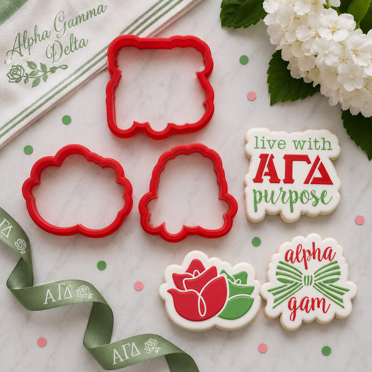 Alpha Gamma Delta cookie stencil and cutter set.