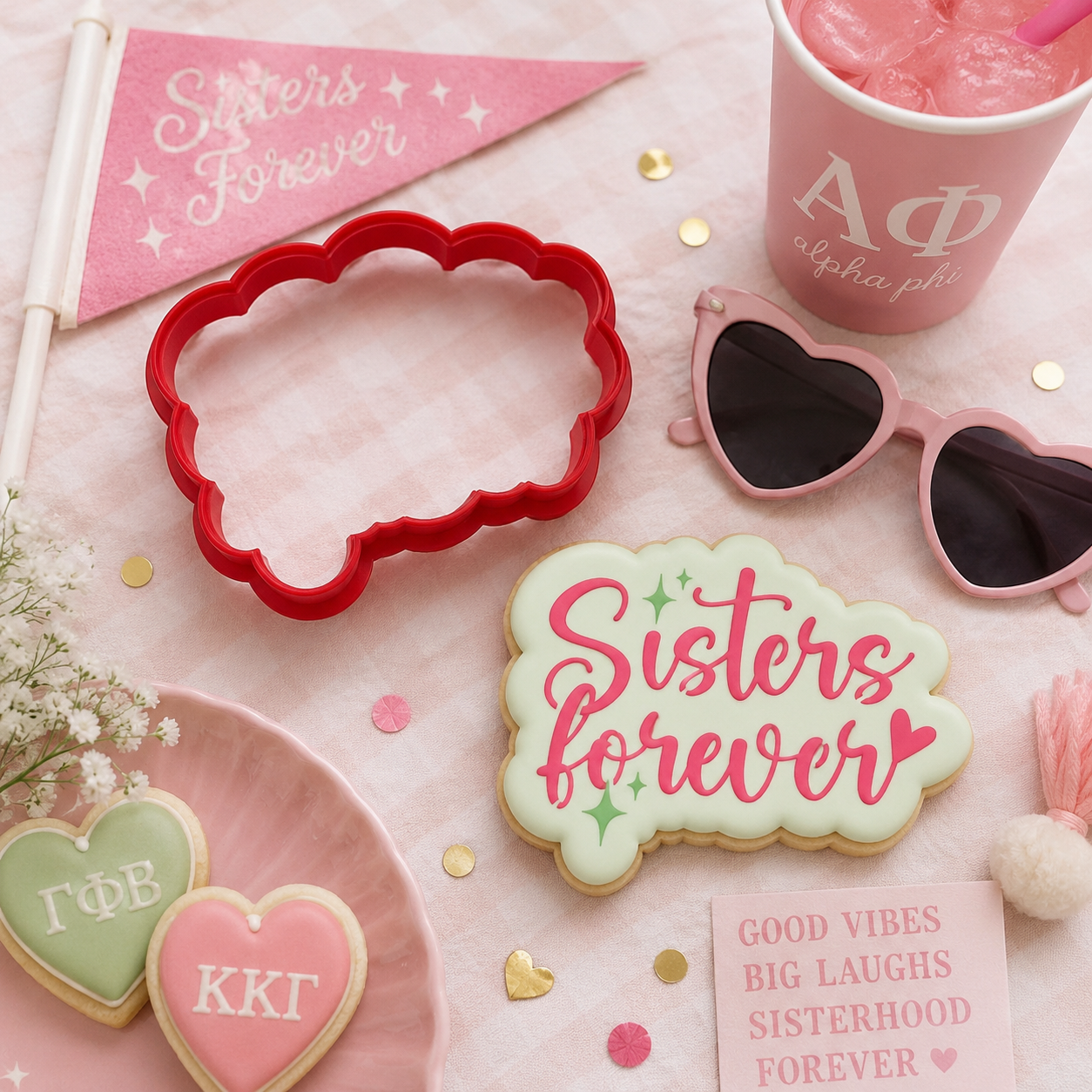 Sisters Forever Sorority Cookie Stencil  and cookie cutter set