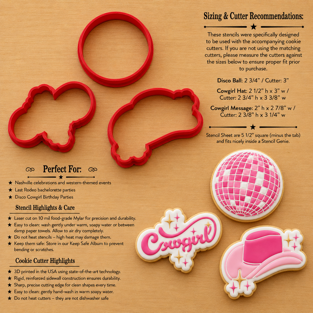 Disco Cowgirl Cookie Stencil Set