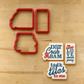 Three iced cookies stenciled with the Mahj Humor Cookie Stencil Set and three matching cookie cutters