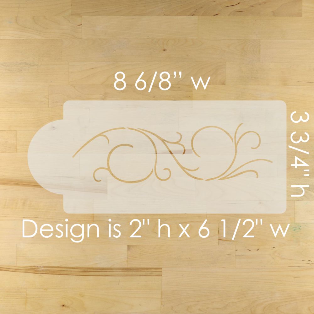 Decorative cake stencil with measurements on a wooden surface