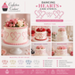 Collage of Dancing Heart cake stencil design applied to wedding and valentine's day cakes.