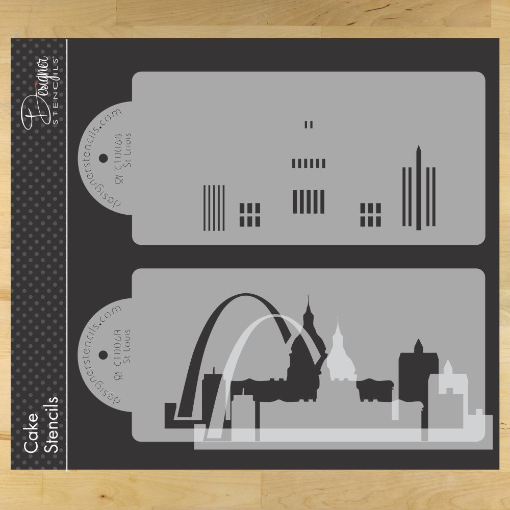 St Louis Detailed Skyline Cake Stencil Side by Designer Stencils