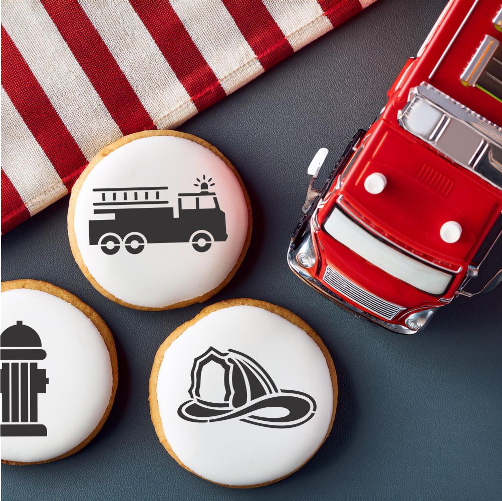 Firemen Round Cookie Stencil Set by Designer Stencils