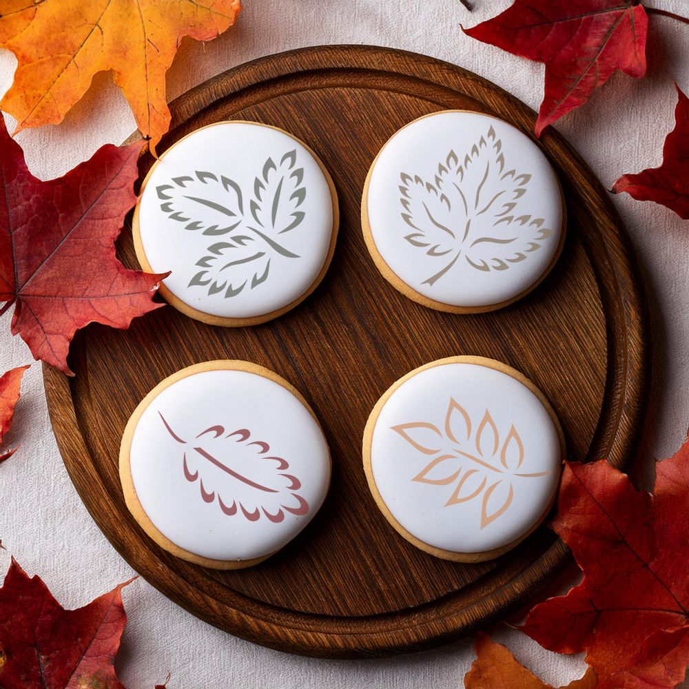 Brush Stroke Leaves Round Cookie Stencil Set by Designer Stencils