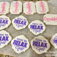 Retired Round Cookie Stencil Set applied to cookies with royal icing