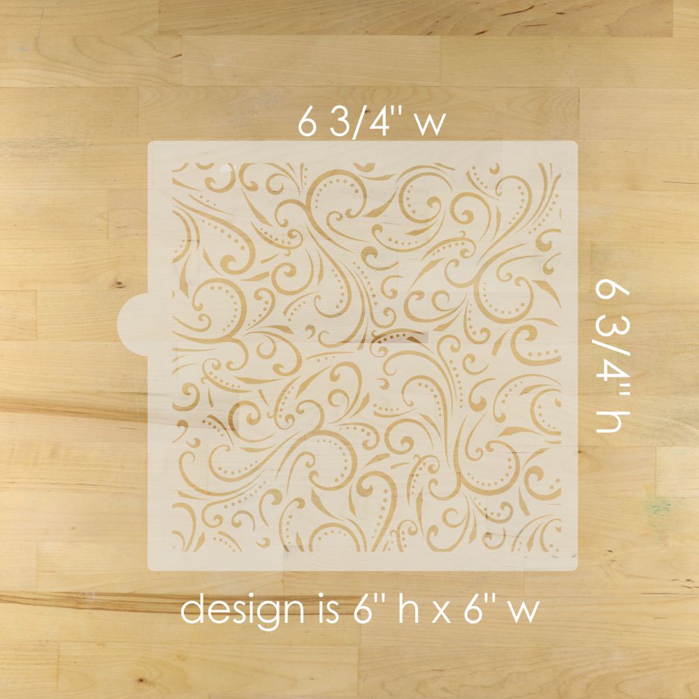Dimensions of the swirl and dots stencils for cake decorating.