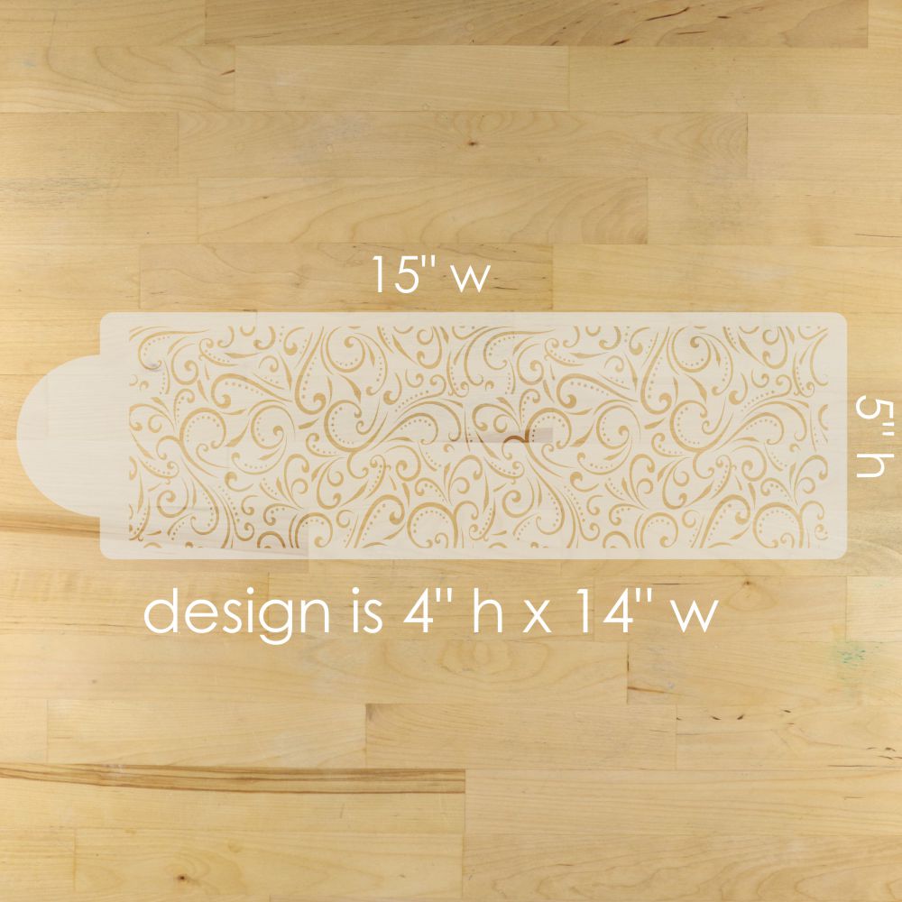 Swirls and Dots Cake Stencil Side by Designer Stencils