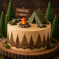 Evergreen tree stencil applied to the sides of an outdoor theme cake