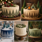 Collage of the evergreen cake stencil in use