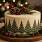 Evergreen side cake stencil applied to the sides of a Christmas theme cake
