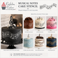 Cake stencils with musical notes on various cake designs by Confection Couture.