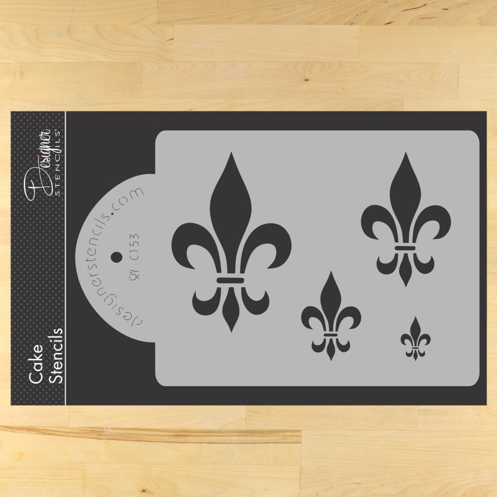 Fleur de Lis Cake Stencil by Designer Stencils in packaging