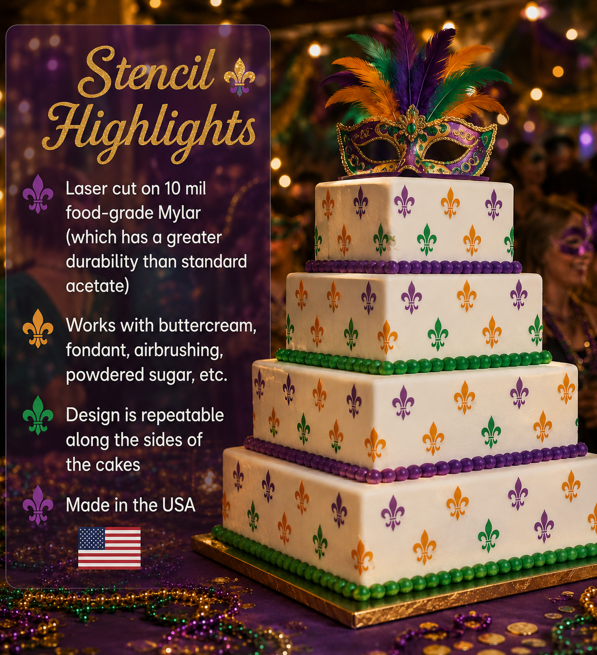 Highlights for the Fleur de Lis Cake Stencil