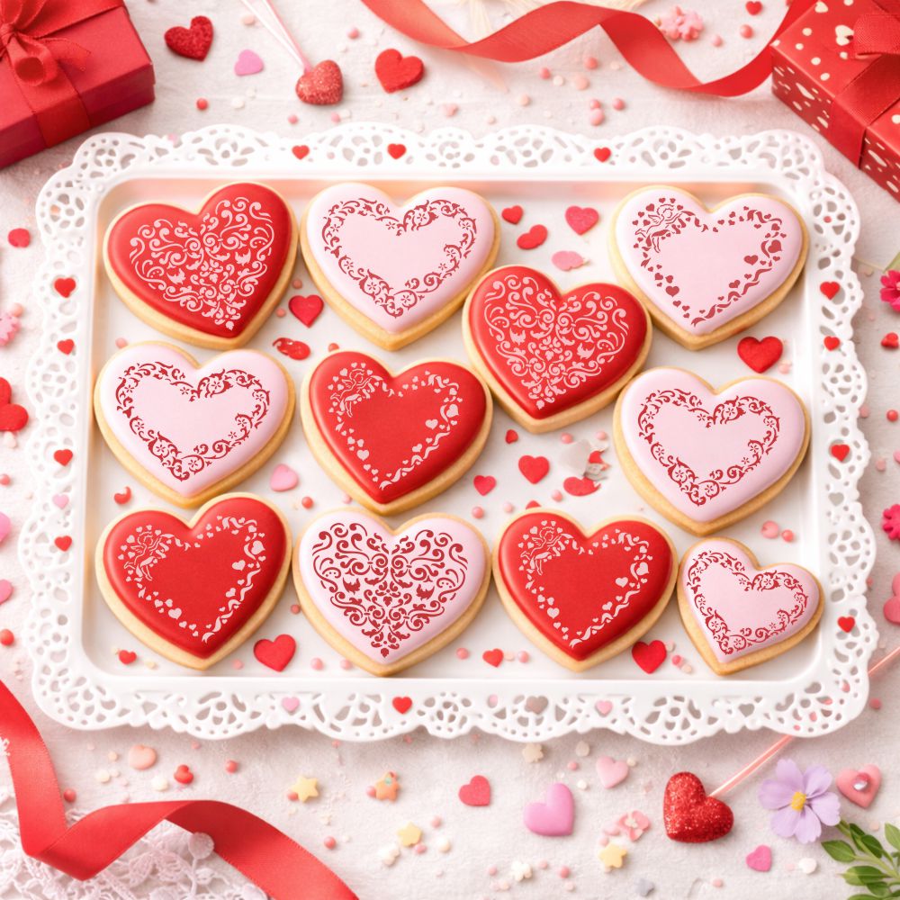 Swirl Valentine Heart Round Cookie Stencil Set by Designer Stencils
