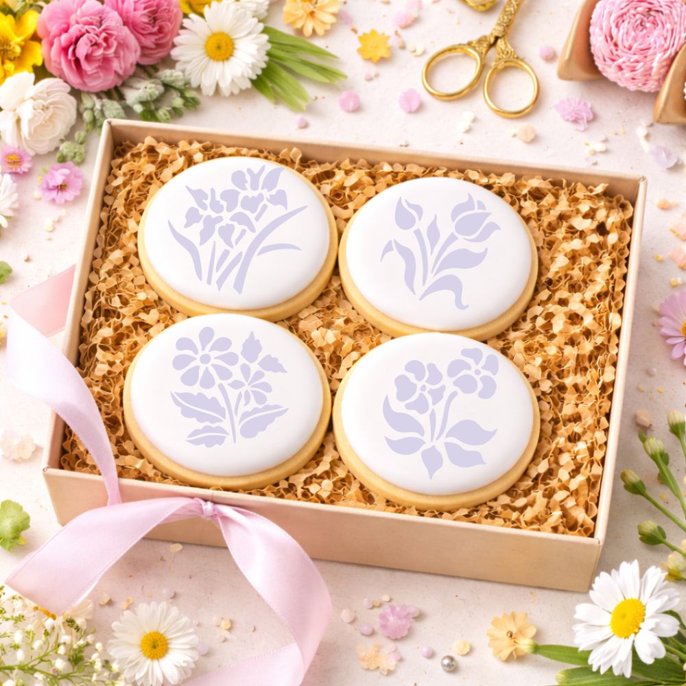 Botanical Flowers Round Cookie Stencils by Designer Stencils