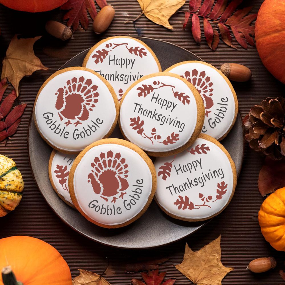 Thanksgiving Silver Rounds Thanksgiving Cookie Stencil Rounds by Designer Stencils - Confection ...