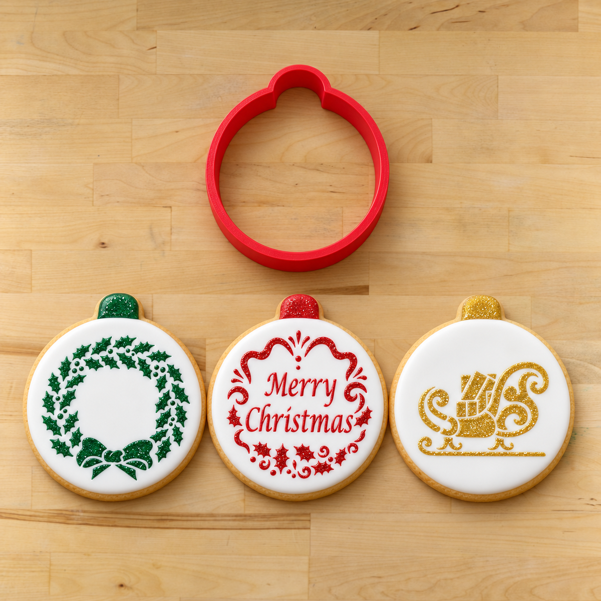 Holiday Christmas Greetings Round Cookie Stencil Set by Designer Stencils