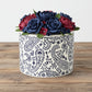 Navy paisley pattern on a white background