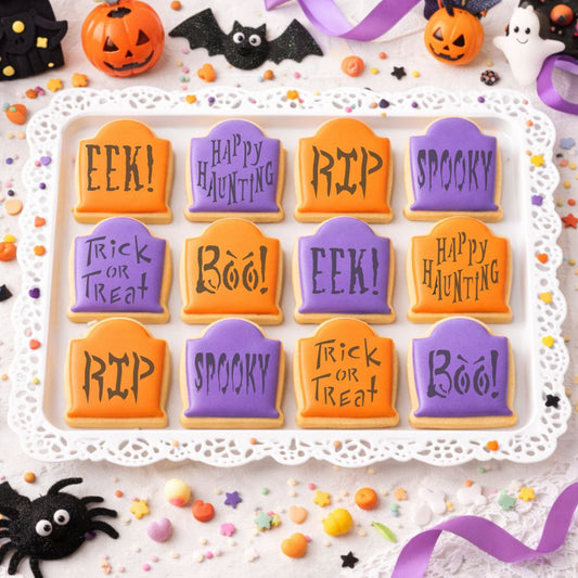 Halloween Sayings Round Cookie Stencil Set by Designer Stencils
