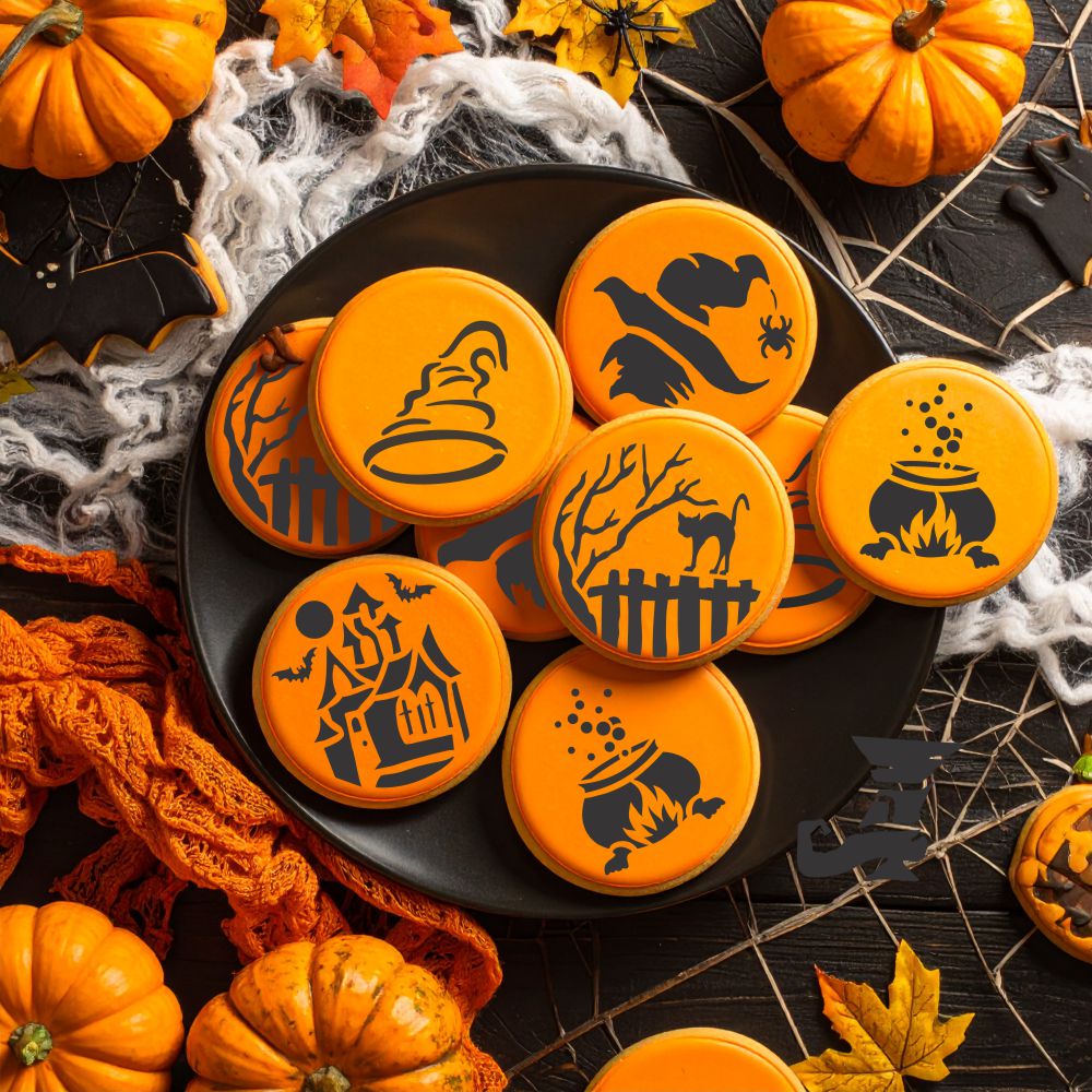 Witchy Halloween Round Cookie Stencil Sets by Designer Stencils