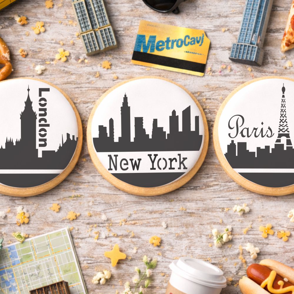City Skylines Round Cookie Stencil Set by Designer Stencils