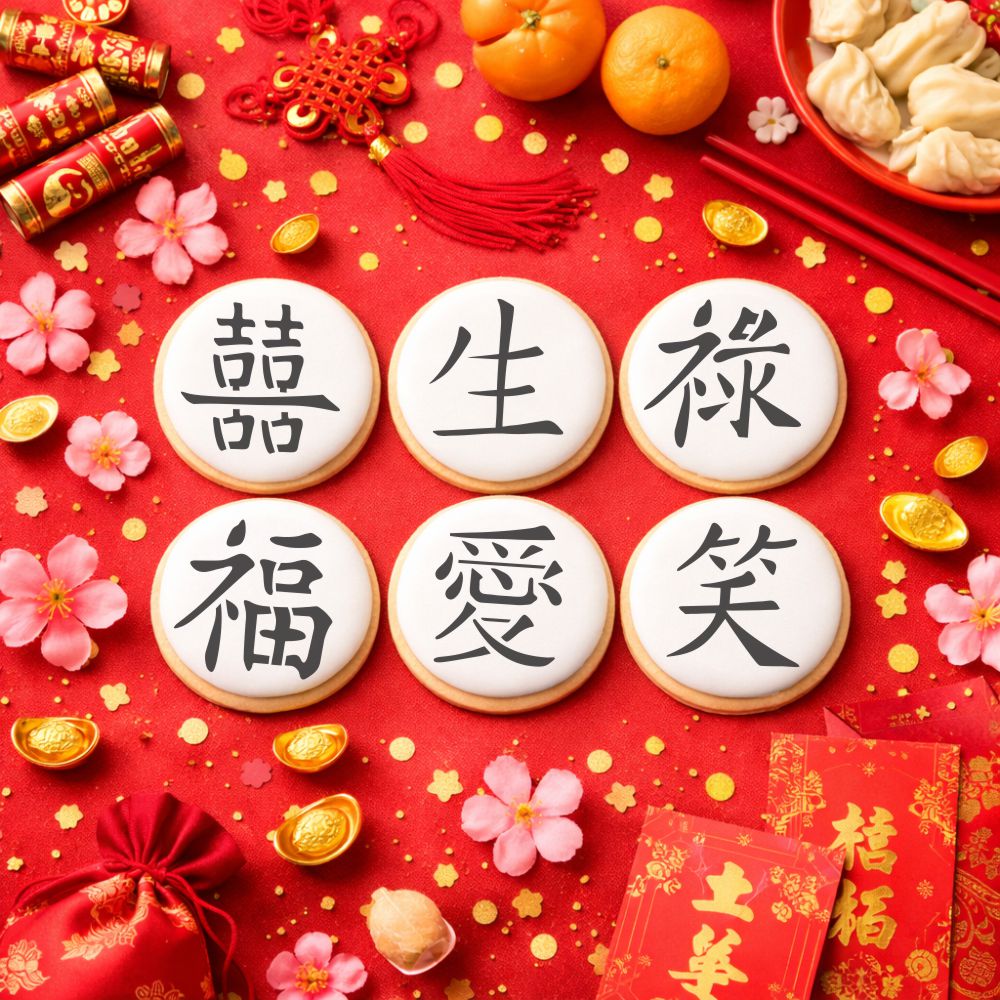 Chinese Characters Round Cookie Stencil Set by Designer Stencils
