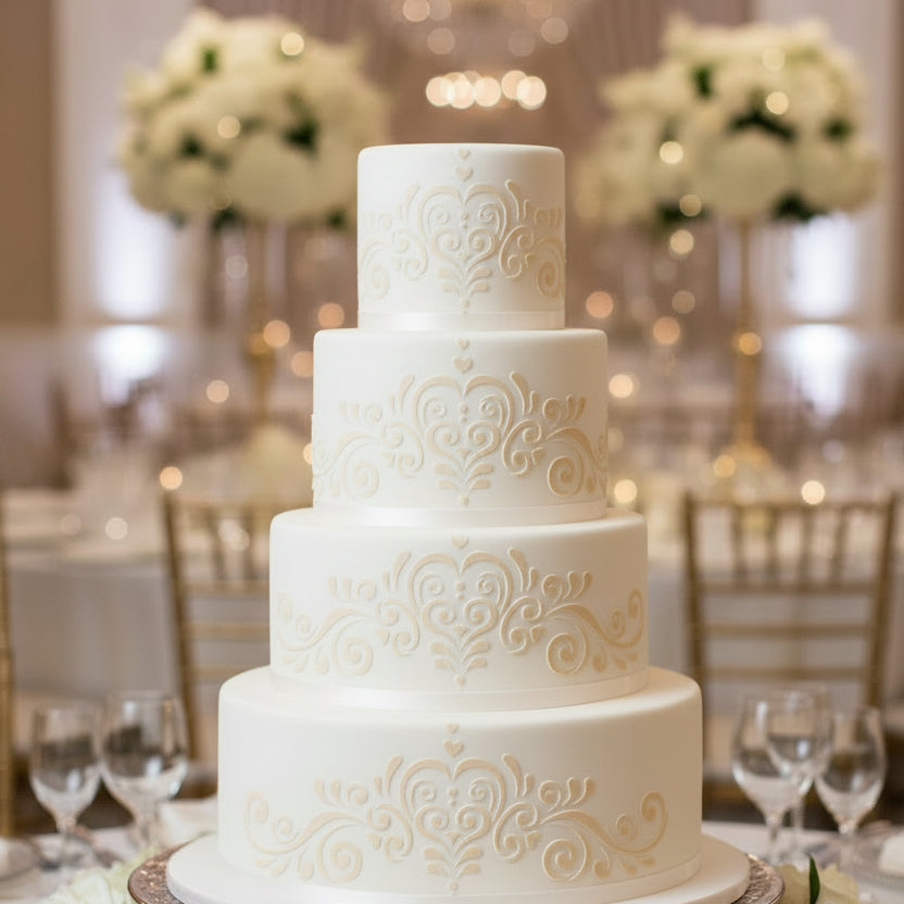 Decorative gold flourish design on a white background