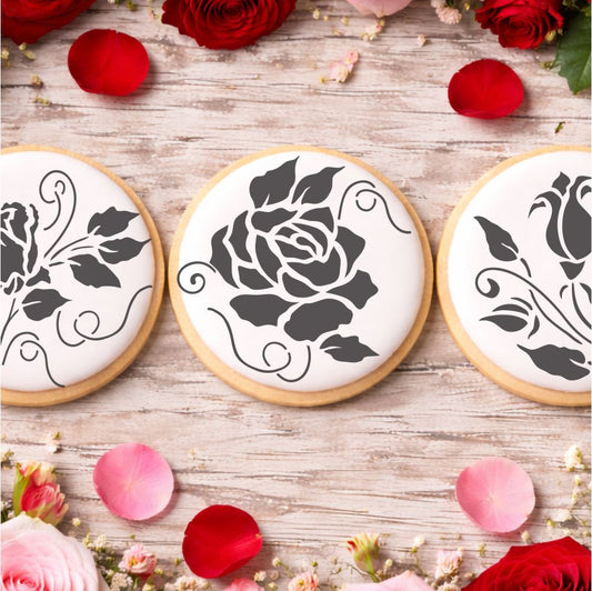 Roses Are Red Round Cookie Stencils by Designer Stencils