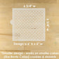 Moroccan quatrefoil patterned cake stencil on a wooden surface with measurements and design dimensions.