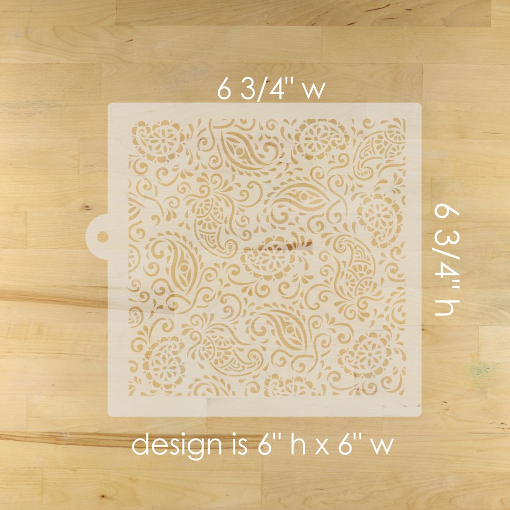 Dimensions for the Paisley Henna Stencil for Cake Decorating