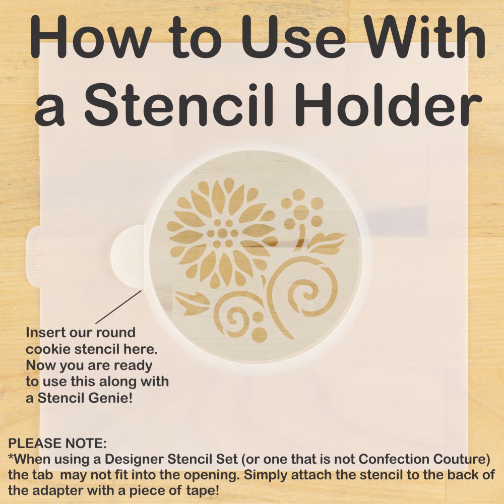Instructions on how to use a stencil holder with a floral design stencil.