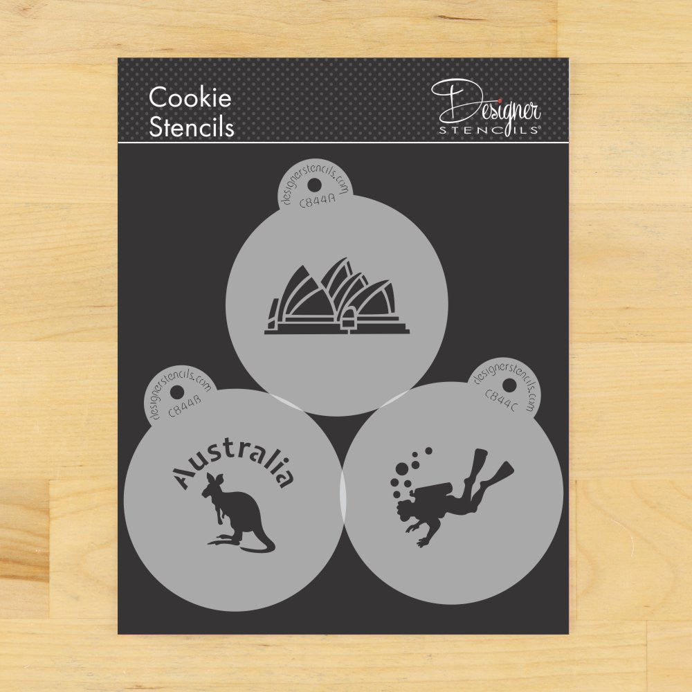 Down Under Australia Round Cookie Stencil Set by Designer Stencils