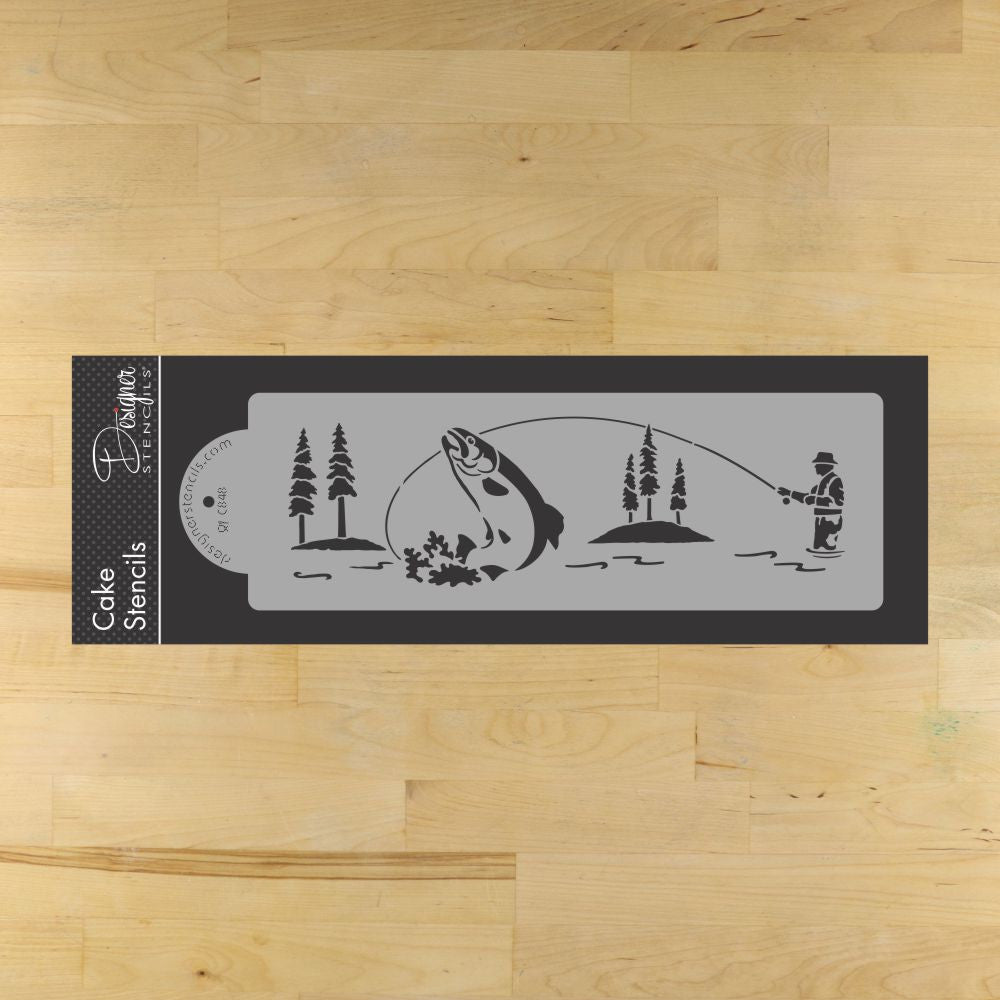 Gone Fishing Cake Stencil Side by Designer Stencils