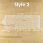 Decorative stenciled design on a wooden surface with measurements.