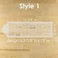 Decorative stenciled design on a wooden surface with measurements.