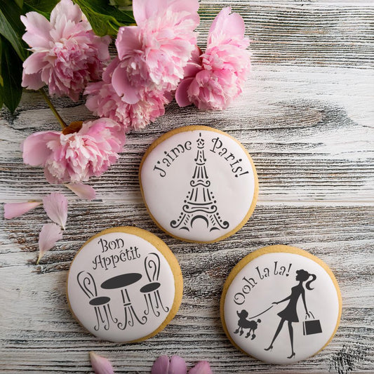 I Love Paris Round Cookie Stencil Set by Designer Stencils